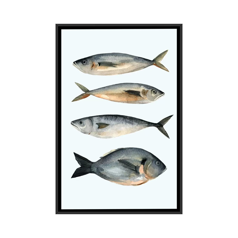 «Four Fish I», reproduction sur toile, H 26 po x l 18 po x P 1,5 po, Toile encadrée noire, Pas de tapis