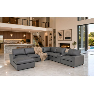 Roeher Top-Grain Leather Large Seating Modular Sectional