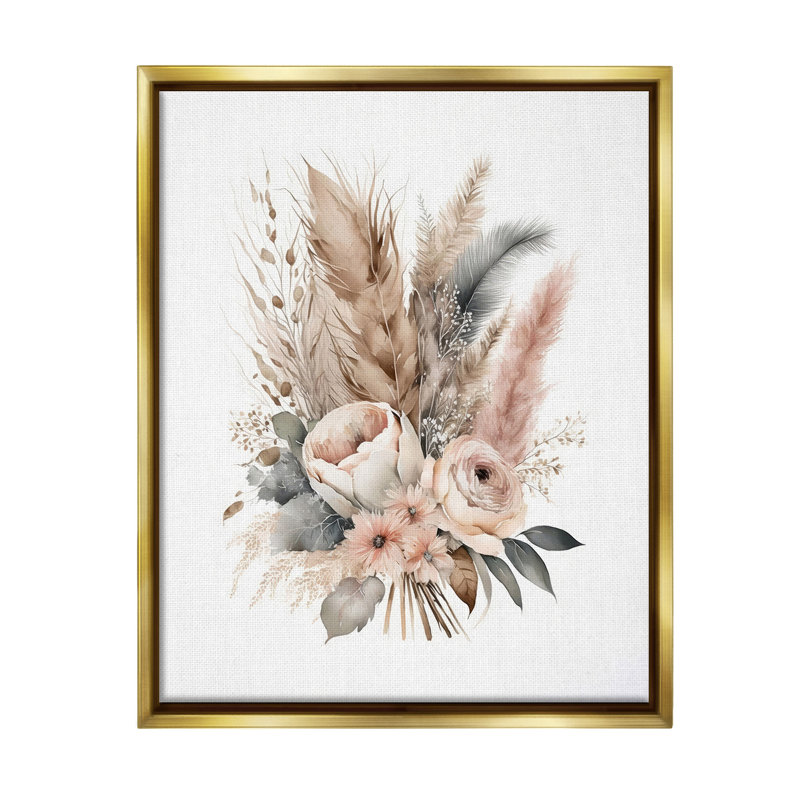«Boho Feather Bouquet Floater Frame» par LSR Design Studio sur, H 31 po x l 25 po, Or