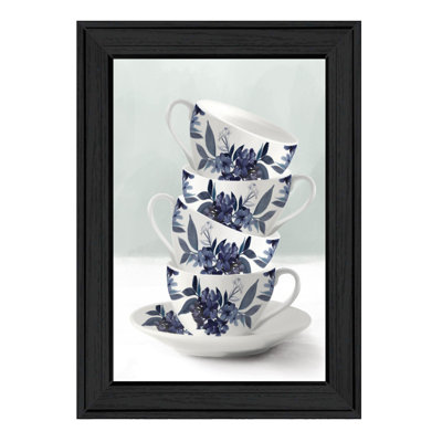 «Tea Tower (Blue)» par House Fenway, reproduction encadrée prête à accrocher, cadre noir