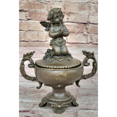 Bern Handcrafted Baby Angel Praying Trinket Jewelry Box Bronze Sculpture Figurine