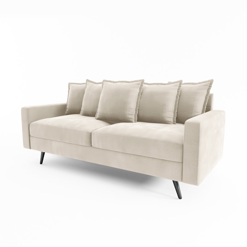 70" Velvet Square Arm Sofa, Beige Velvet, Black