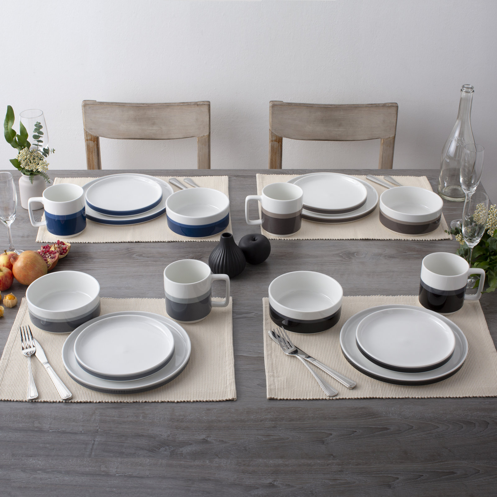 Noritake Colorstax Stripe 12-Piece Dinnerware Set, Service for 4, Brown