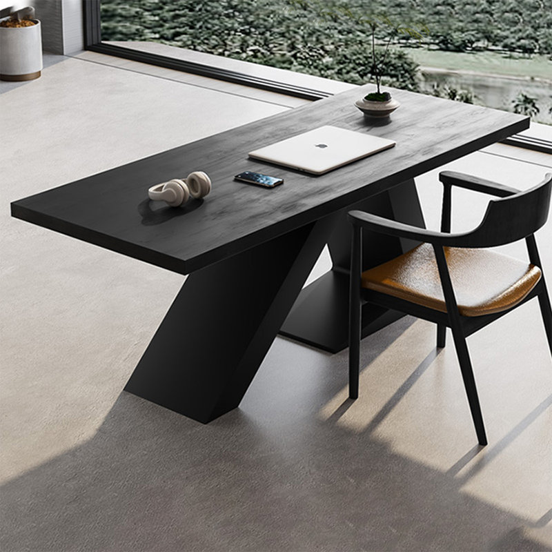 Bureau d'écriture rectangulaire en bois massif noir, Noir, H 29,53 po x l 59,06 po x P 27,56 po