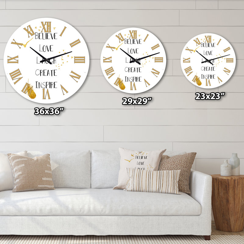 Citation inspirante sur blanc et or - horloge murale traditionnelle, Surdimensionné