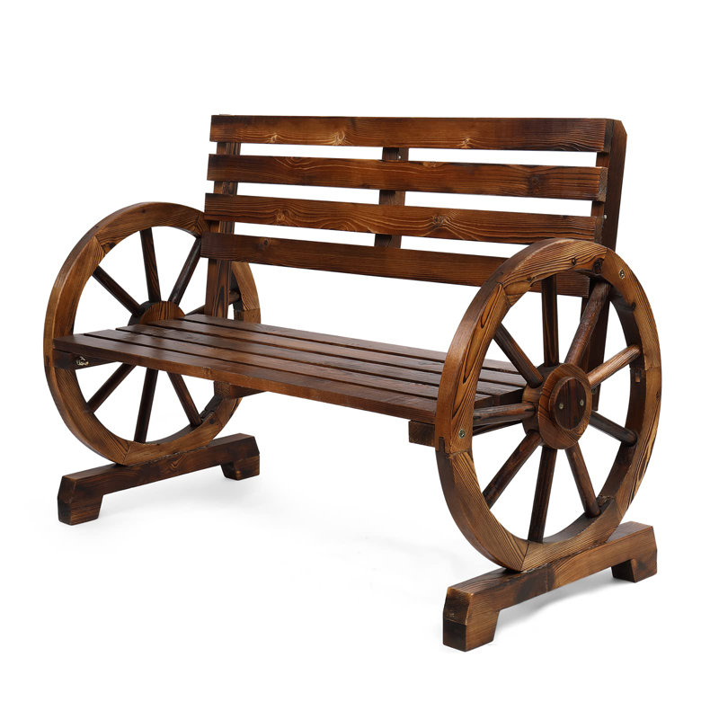 41" Wooden Wheel Bench Outdoor, Rustic
