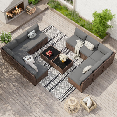 Treyshun Wicker 10 - Person Modular Patio Conversation Set with Cushions