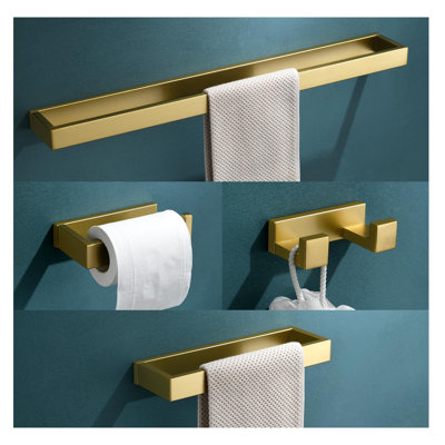 4 Pieces Bathroom Hardware Accessories Set Modern Gold Towel Bar Set Set Towel Holder Set For Bathroom Stainless Steel Wall Mounted,23.6 Inch