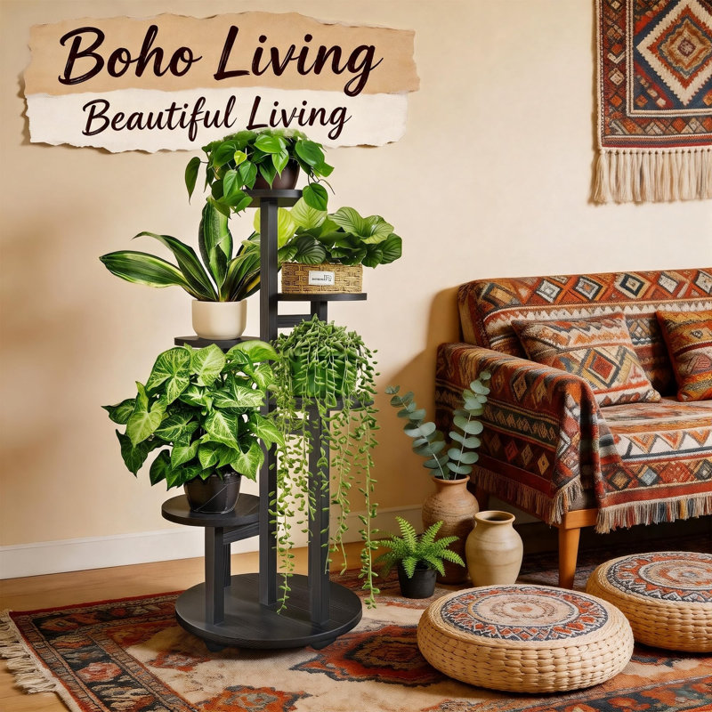 Étagère d'angle en bois à 5 niveaux pour plantes, présentoir à plantes à plusieurs niveaux pour l'intérieur et l'extérieur