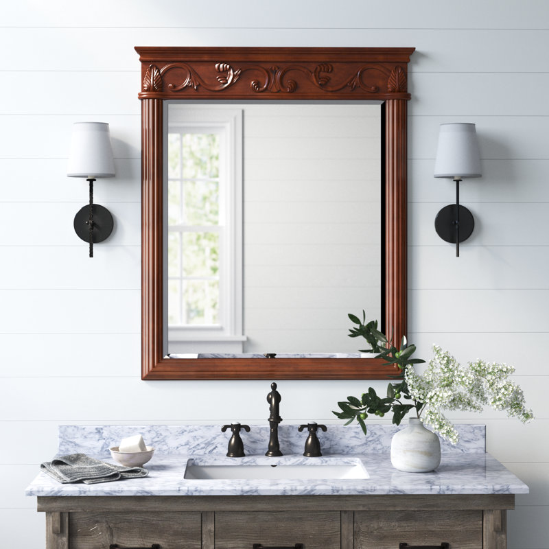 Miroir de salle de bain Aurillon, H 38 po x l 32 po, Teck