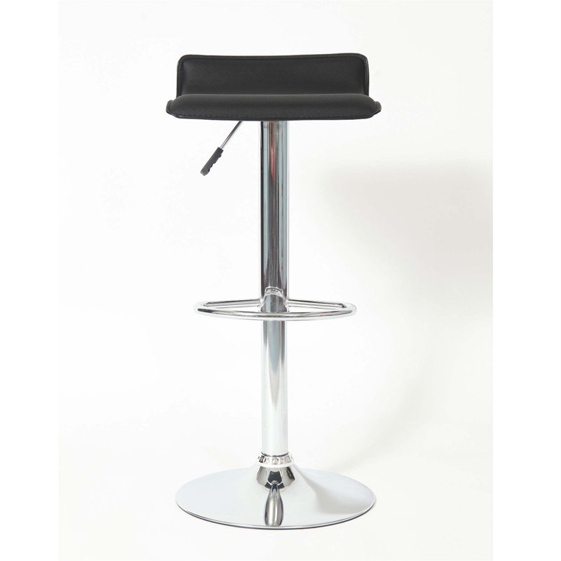 Ivylynn Contemporary Chrome Air Lift Adjustable Swivel Stools With Seat, Black