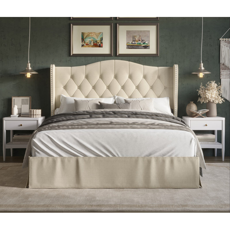Knott Upholstered Wingback Storage Bed, Twin, Beige