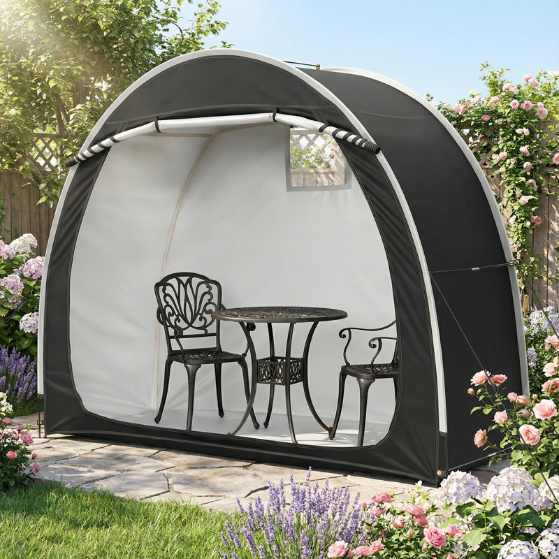 6.8 x 2.6 Ft Black Arched Bicycle Storage Shed Cover,210D PU Silver Coated Oxford Cloth Bike Shelter,Waterproof Outdoor Bike Protector with Carry Bag