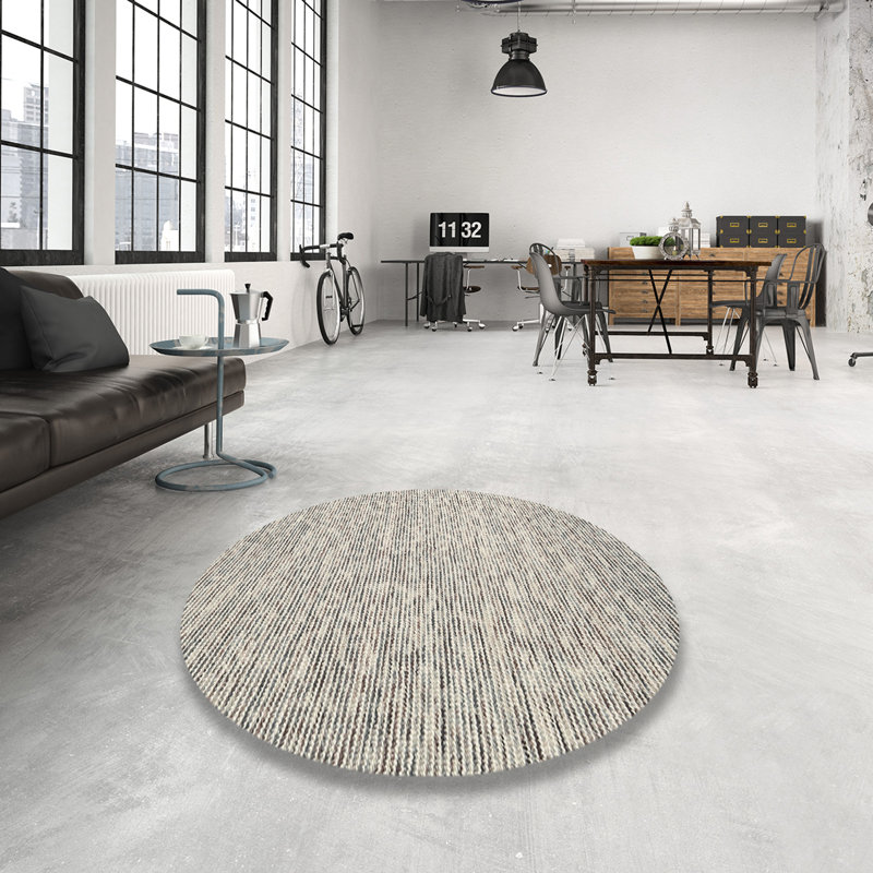 Tapis contemporain gris, Rond 8 pi