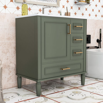 Meuble-lavabo en bois avec lavabo, 3 tiroirs et porte à fermeture en douceur