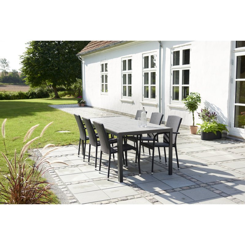 Borys 6 - Person Wicker Patio Dining Set with Rectangular Table, Grey