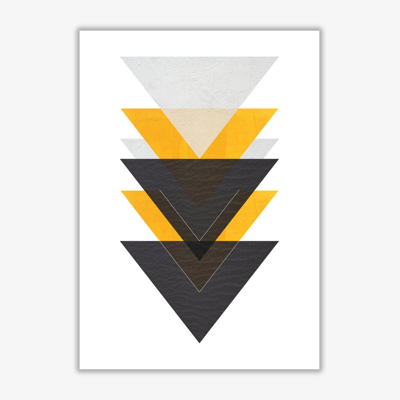 Yellow & Black Abstract Triangles – Modern Geometric Wall Art Print On 230gsm Paper, 85 X 60 Cm, Black Grain Frame - Print