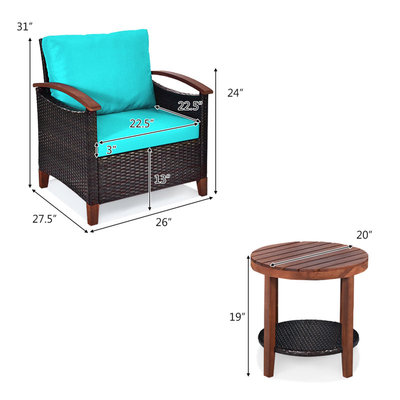 Antaysia Acacia 2 - Person Patio Conversation Set with Cushions