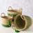 3 Piece Green Striped Wicker Tassel Baskets