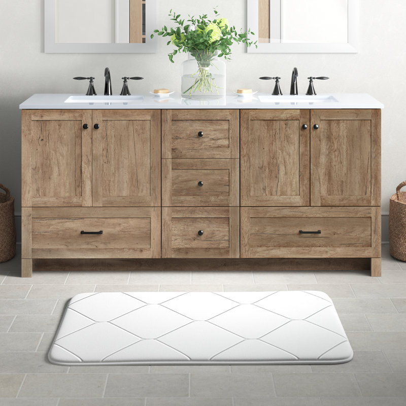 Soma 72 " W 2 Double Vanity Bathroom Vanity With Engineered Marble Top, Natural Oak