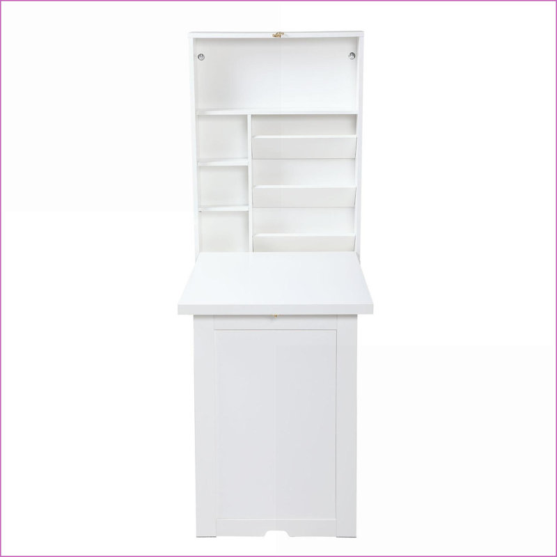 Bureaux, bureau d'écriture pliable mural moderne avec rangement, blanc | Panneau de particules