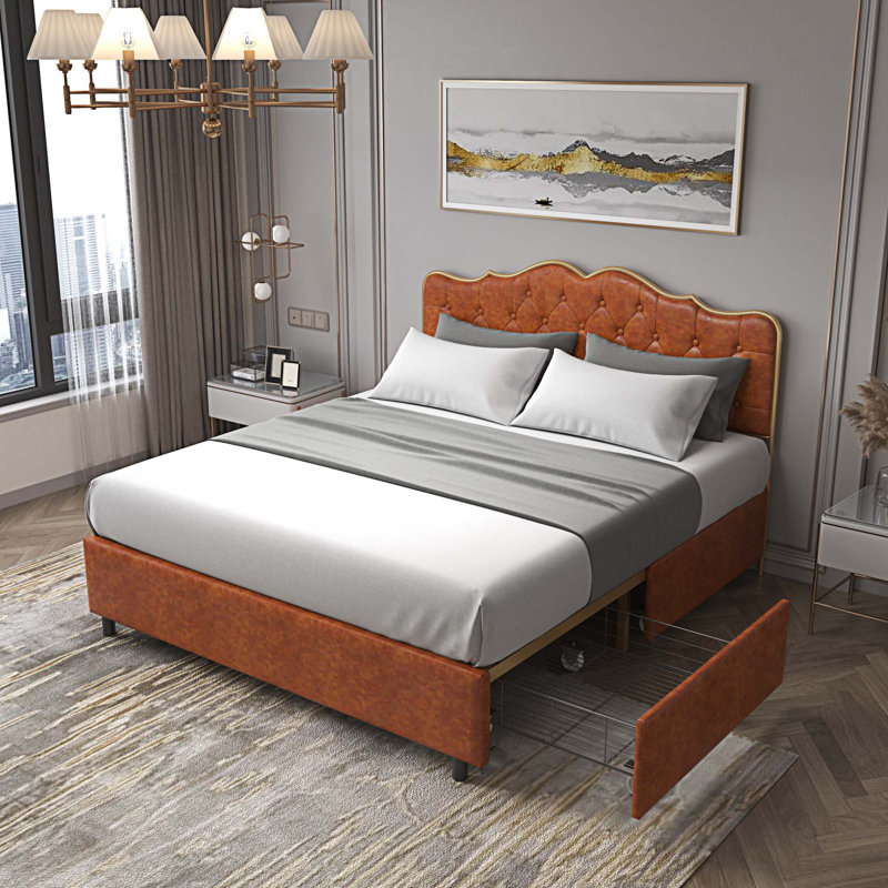 Gery Vegan Leather Storage Bed