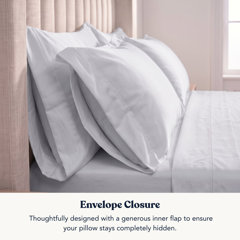 Delara GOTS-Certified Organic Cotton Sateen Pillowcase Set of 2, 400 Thread Count, Soft Long-Staple Cotton, King, Light Gray