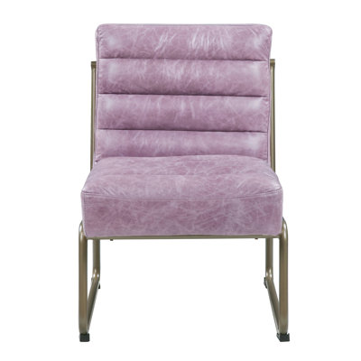 Chaise d'appoint avec structure en métal - tissu de qualité supérieure, pieds en bois robustes, rehaussement de l'espace de vie, H 33 po x l 22 po x P 30 po, base de traîneau en cuir rose, confortable