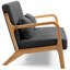 2 chaises avec détails en bois massif, rembourrage en éponge haute, revêtement en tissu de lin, style Mid-Century moderne, accoudoirs gris foncé, coussin, tissu, couleur, option respirante