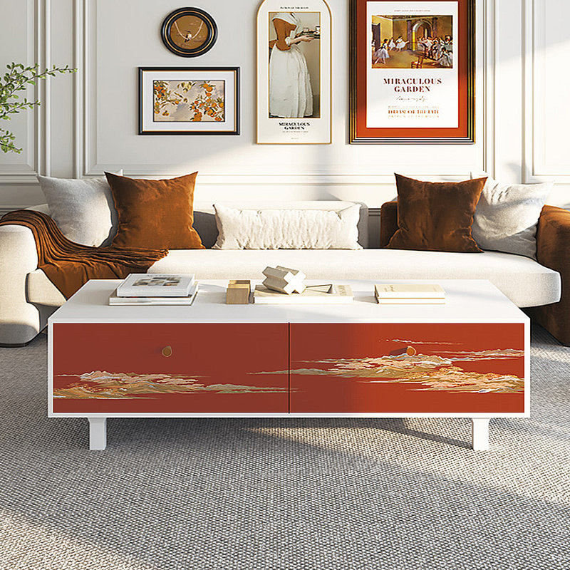 Table basse avec rangement peint français rétro, Blanc