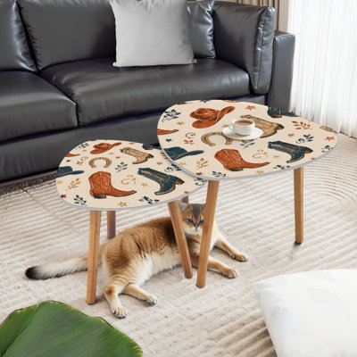 Triangle Nesting Coffee Table Set of 2 Howdy western cowboy cowgirl accessories retro boots hat lucky horse End Table Modern Minimalist Side Table Set for Living Room Bedroom