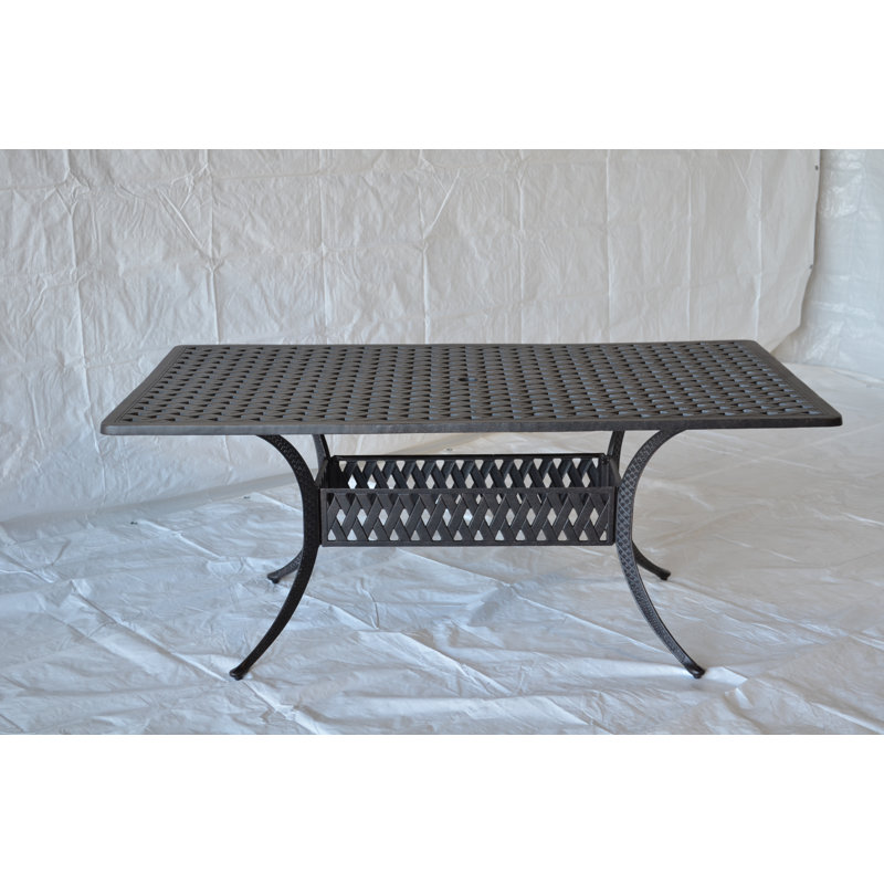 Nola Rectangular Metal Outdoor Dining Table With Umbrella Hole , in. W in. D, 72" L x 42" W
