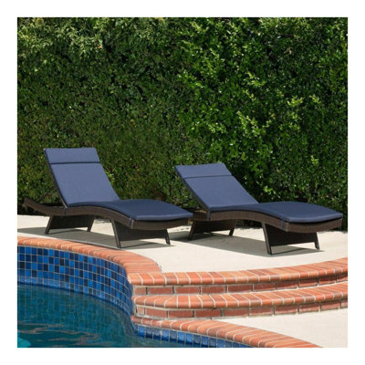Ensemble de coussins de chaise longue d'extérieur Salem (paquet de 2) - Tissu bleu marine avec rembourrage en mousse