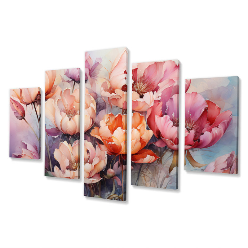 Impression romantique sur toile - 5 panneaux mauves
