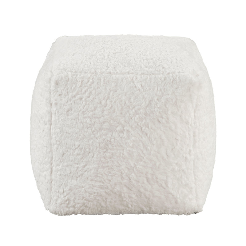 Modern Pouf With Faux Fur Upholstery, Non-Slip Floor Symbol, Zippered, 300Lbs Weight Capacity , Square Mark,