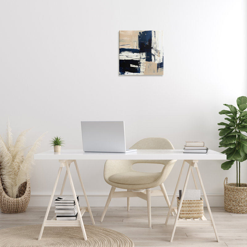 «Expressive Blue Tan Shapes» par Susan Jill, H 17 po x l 17 po