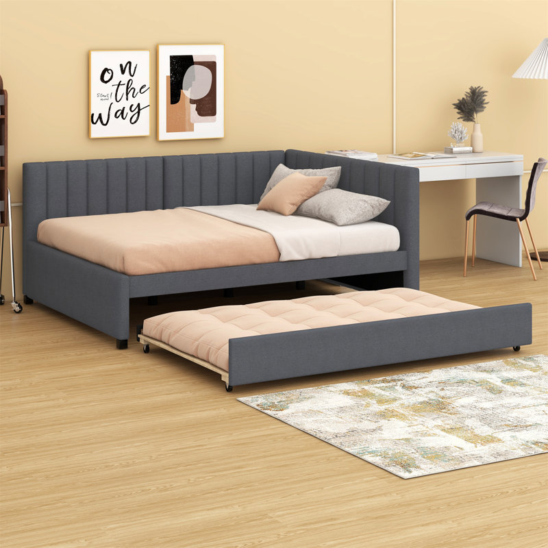 Upholstered Daybed With Trundle, Gray