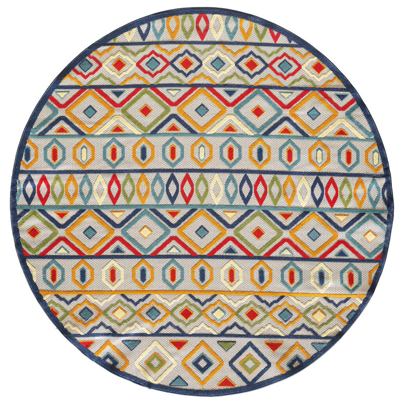 Multi Aztec Pattern Indoor Outdoor Area Rug, Round 8'