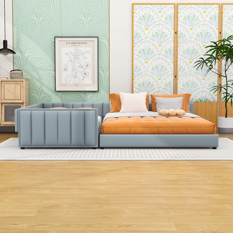 Ensemble de lit plateforme simple tapissier avec lattes TG, Gris