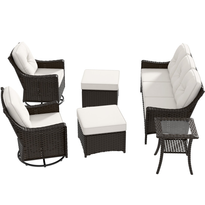 6 Piece Sectional Seating Group with Cushions, Beige