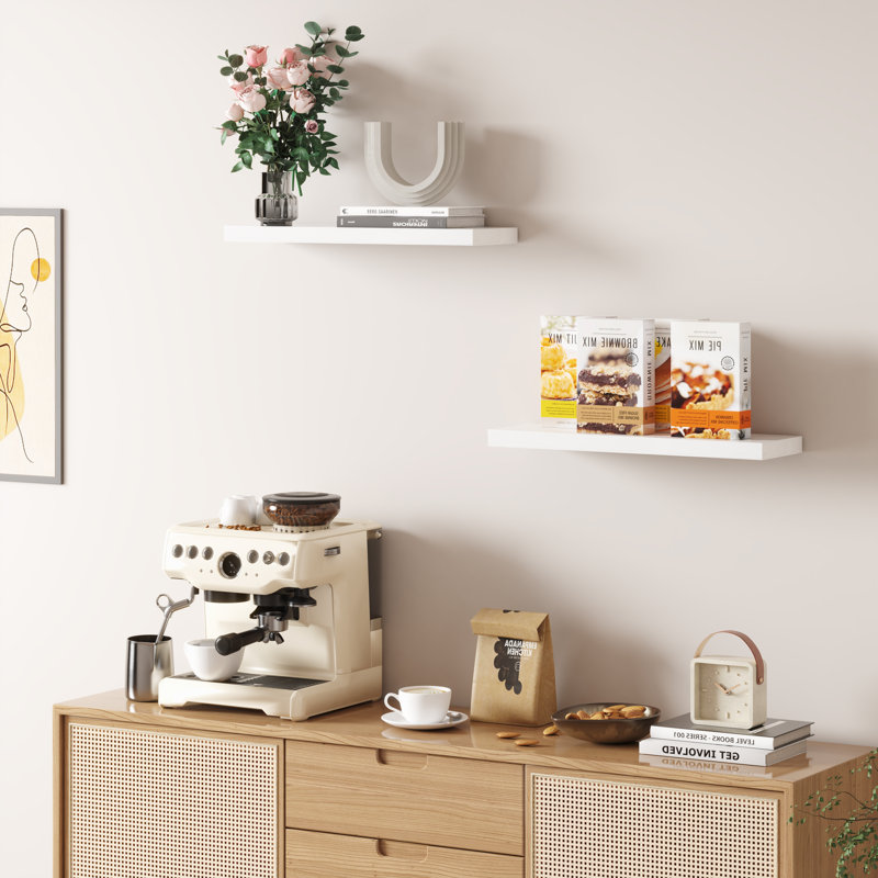 Ensemble de 2 tablettes flottantes de style maison de campagne rustique, pour le salon et la chambre à coucher, Blanc
