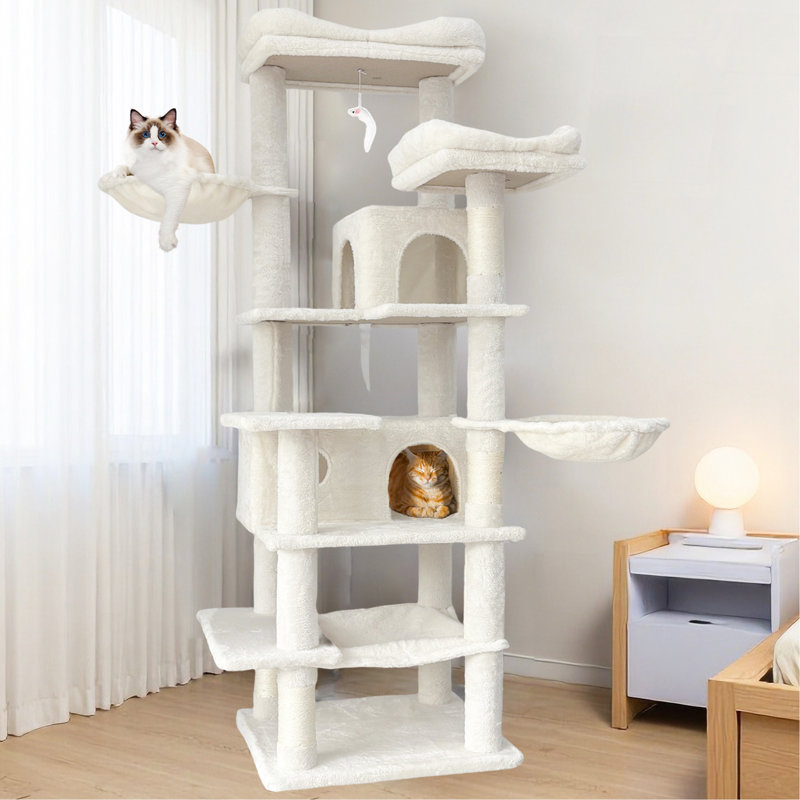 Grand et grand arbre à chat à niveaux 68 pouces beige, Beige
