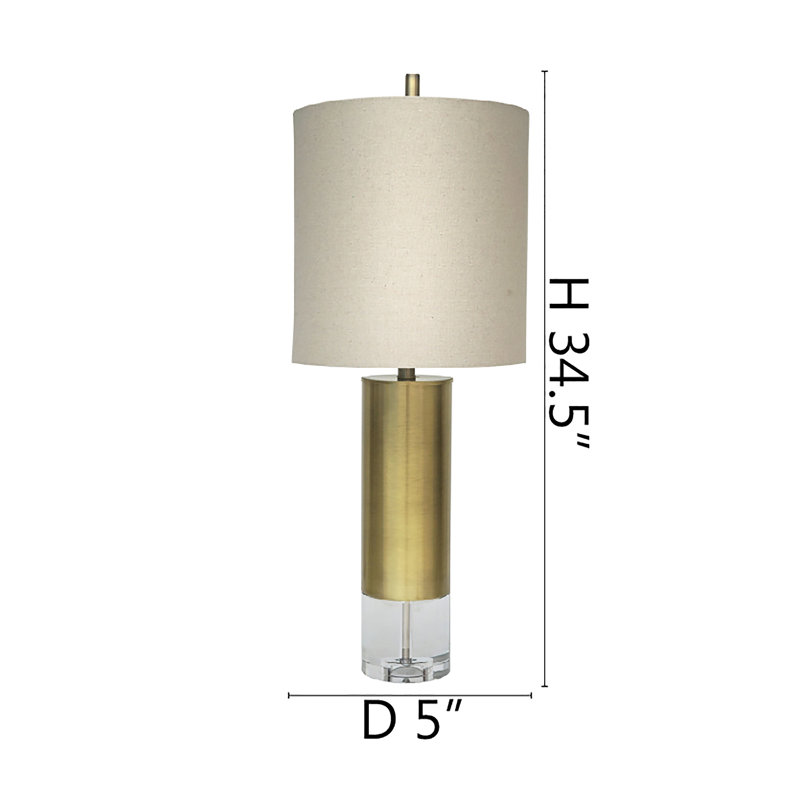 Lampe de table 1 lumière avec abat-jour blanc Kupang, Laiton antique, Naturel
