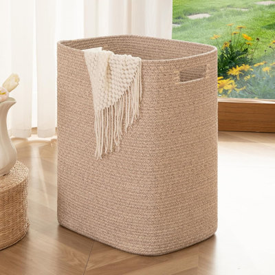 Panier à linge, panier à linge rectangulaire en coton avec poignées, grand panier à couverture pour le salon, rangement décoratif tissé pour les jouets, les vêtements, les coussins - 16 x 13 x 22 po - brun panaché