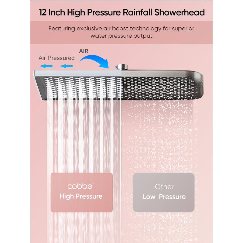 12'' High Pressure Rain Shower Head With Extension Arm,8 Modes Handheld Spray Combo, Anti-Clog Nozzles, Adhesive Showerhead Holder
