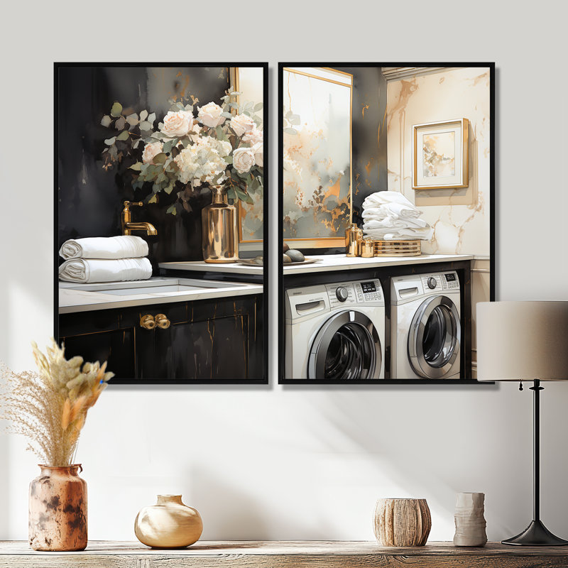 Blanchisserie Art déco II, Black, 36" H x 48" W, Impression encadrée flottante