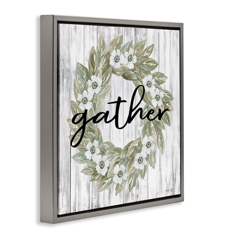 Gather Greenery Wreath Framed Floater Canvas Wall Art by Cindy Jacobs, 25" H x 25" W, Luster Gray Floater Frame