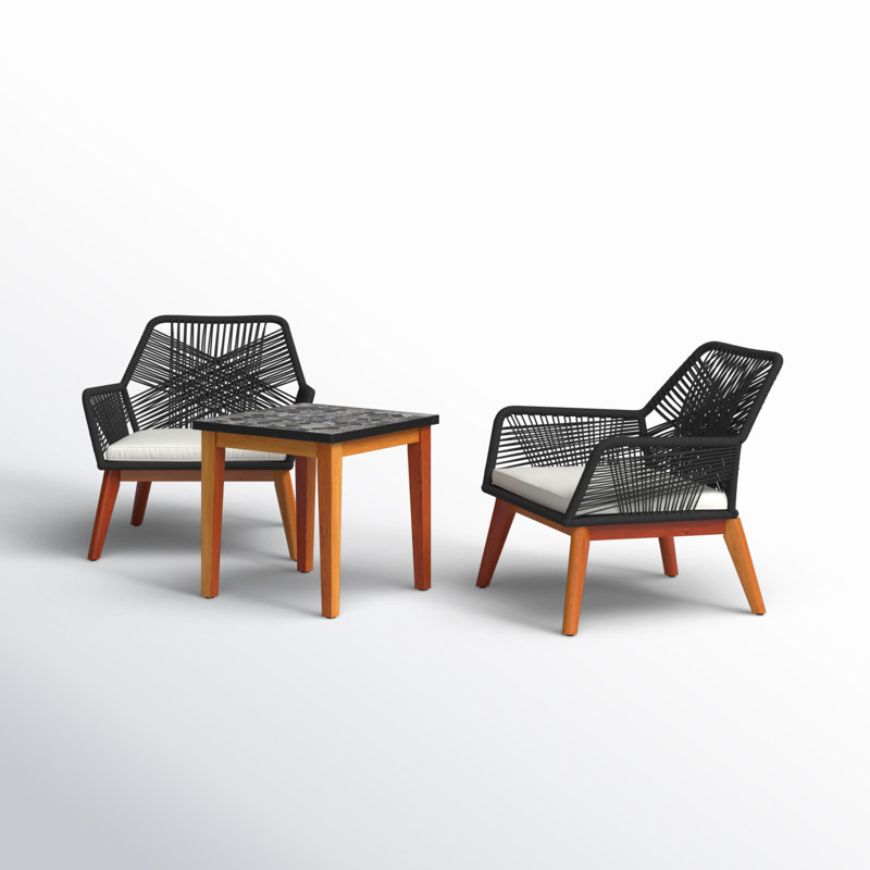 Ensemble de conversation en bois 3 pièces avec coussins et table mosaïque Talbott Allysen