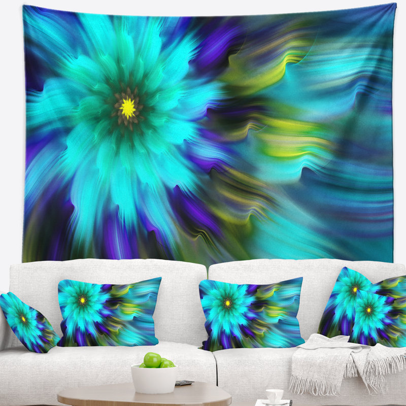Tapisserie florale florale bleu vert, H 78 po x l 92 po