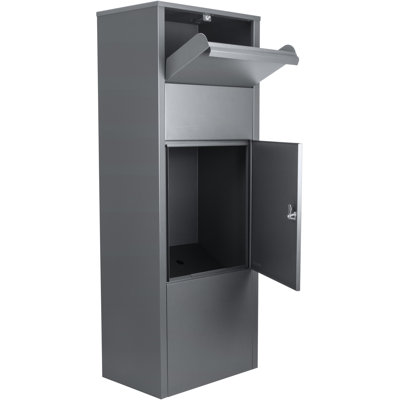 Porch Parcel Locking Storage Box - Gray Steel, 13"X6" Slot, 10.5"X15.4"X41.5", 34 Lb, Simple Install Responses Drop With Lock Secure Easy Installation Steps
